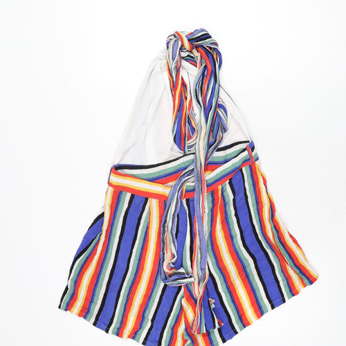 PRETTYLITTLETHING Womens Multicoloured Striped Viscose Playsuit One-Piece Size 14 L3 in Zip