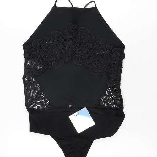 Missguided Womens Black Polyester Bodysuit One-Piece Size 10 Snap