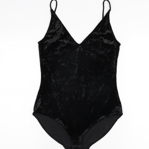 H&M Womens Black Polyester Bodysuit One-Piece Size S Snap