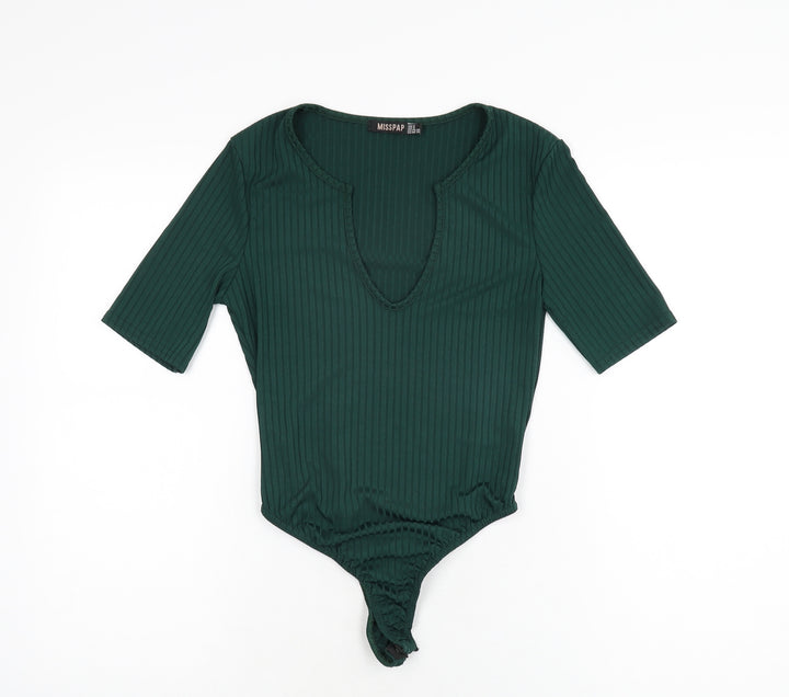 Misspap Womens Green Polyester Bodysuit One-Piece Size 6 Snap