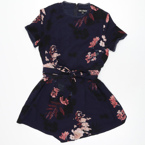 Girl in Mind Womens Blue Floral Polyester Playsuit One-Piece Size 12 Zip