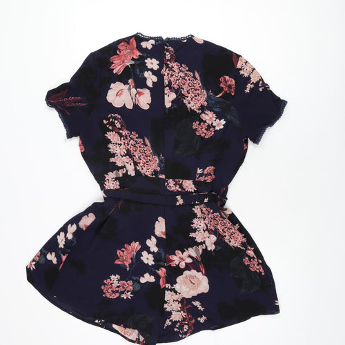 Girl in Mind Womens Blue Floral Polyester Playsuit One-Piece Size 12 Zip