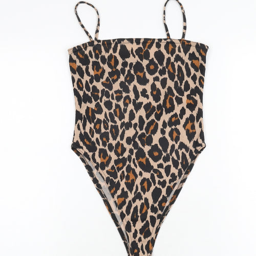 Boohoo Womens Beige Animal Print Polyester Bodysuit One-Piece Size 6 Pullover