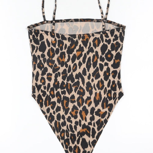 Boohoo Womens Beige Animal Print Polyester Bodysuit One-Piece Size 6 Pullover