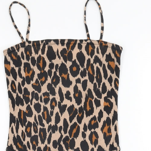Boohoo Womens Beige Animal Print Polyester Bodysuit One-Piece Size 6 Pullover