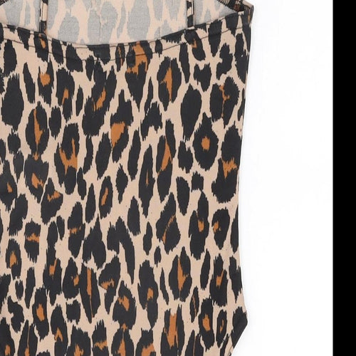 Boohoo Womens Beige Animal Print Polyester Bodysuit One-Piece Size 6 Pullover