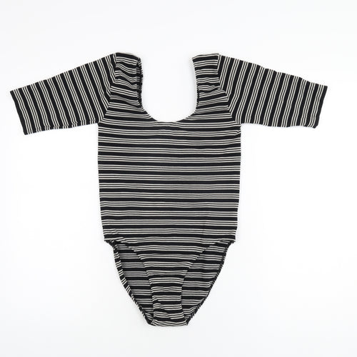 NEXT Womens Black Striped Nylon Bodysuit One-Piece Size S Pullover