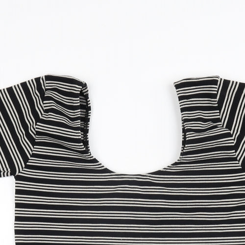 NEXT Womens Black Striped Nylon Bodysuit One-Piece Size S Pullover