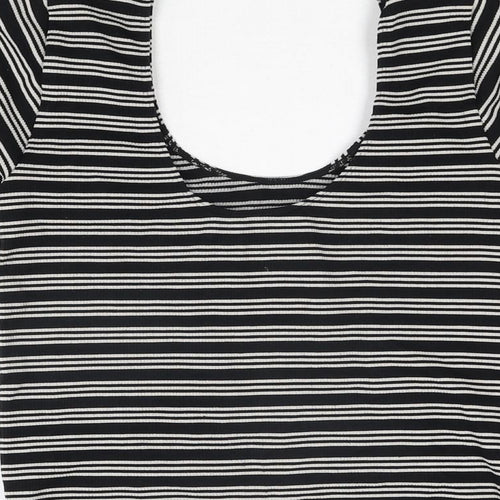 NEXT Womens Black Striped Nylon Bodysuit One-Piece Size S Pullover