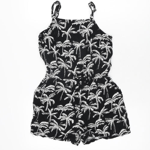 H&M Girls Black Geometric Viscose Playsuit One-Piece Size 12-13 Years Drawstring