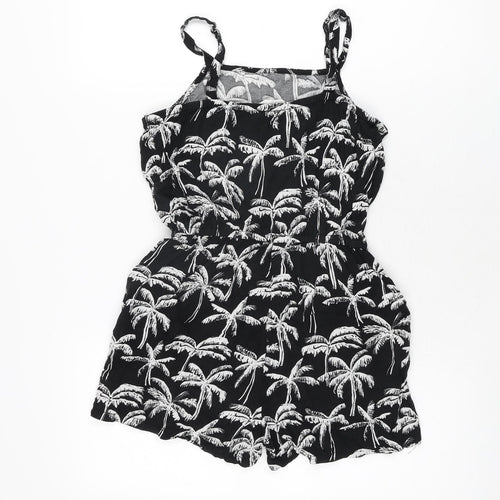 H&M Girls Black Geometric Viscose Playsuit One-Piece Size 12-13 Years Drawstring