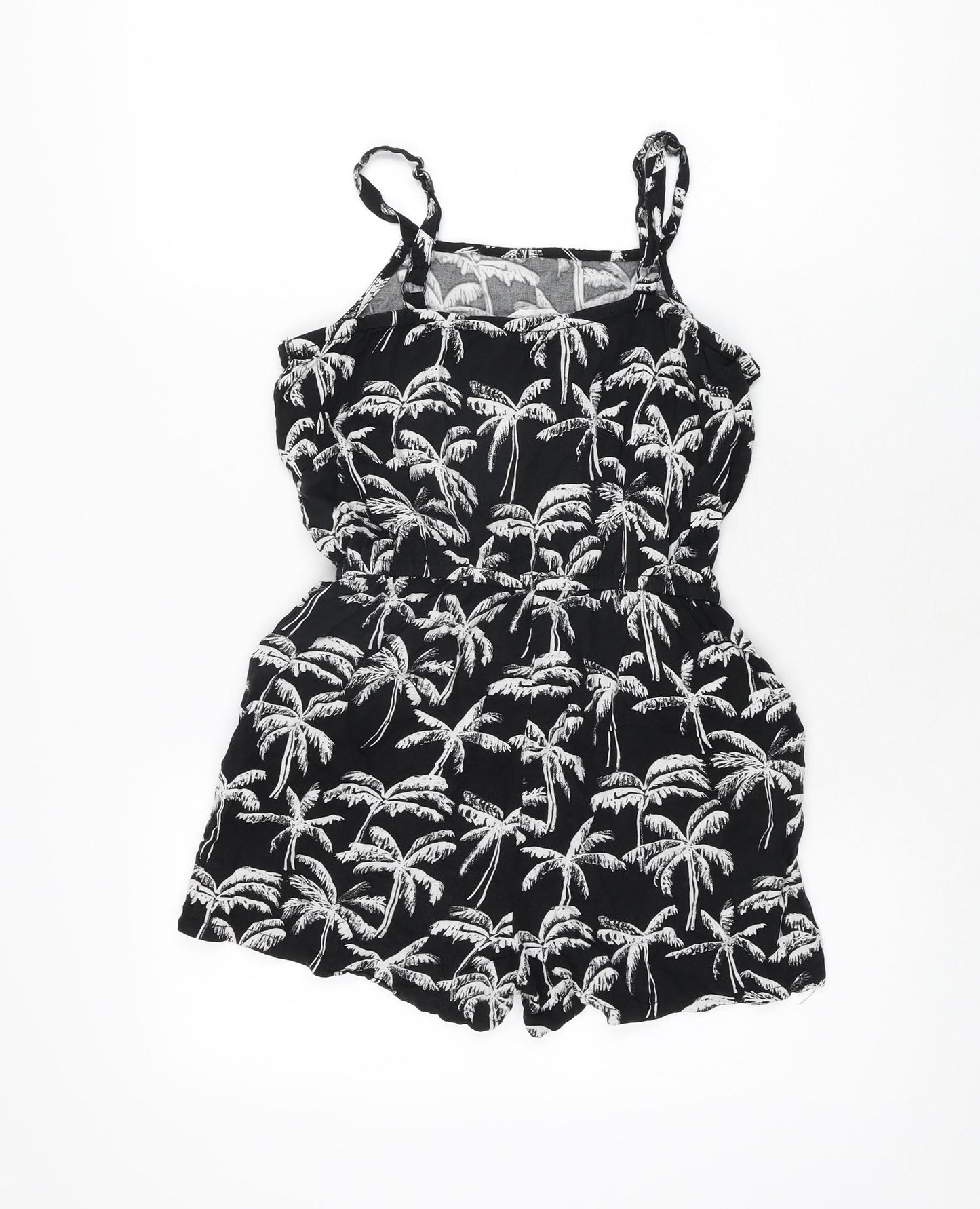 H&M Girls Black Geometric Viscose Playsuit One-Piece Size 12-13 Years Drawstring