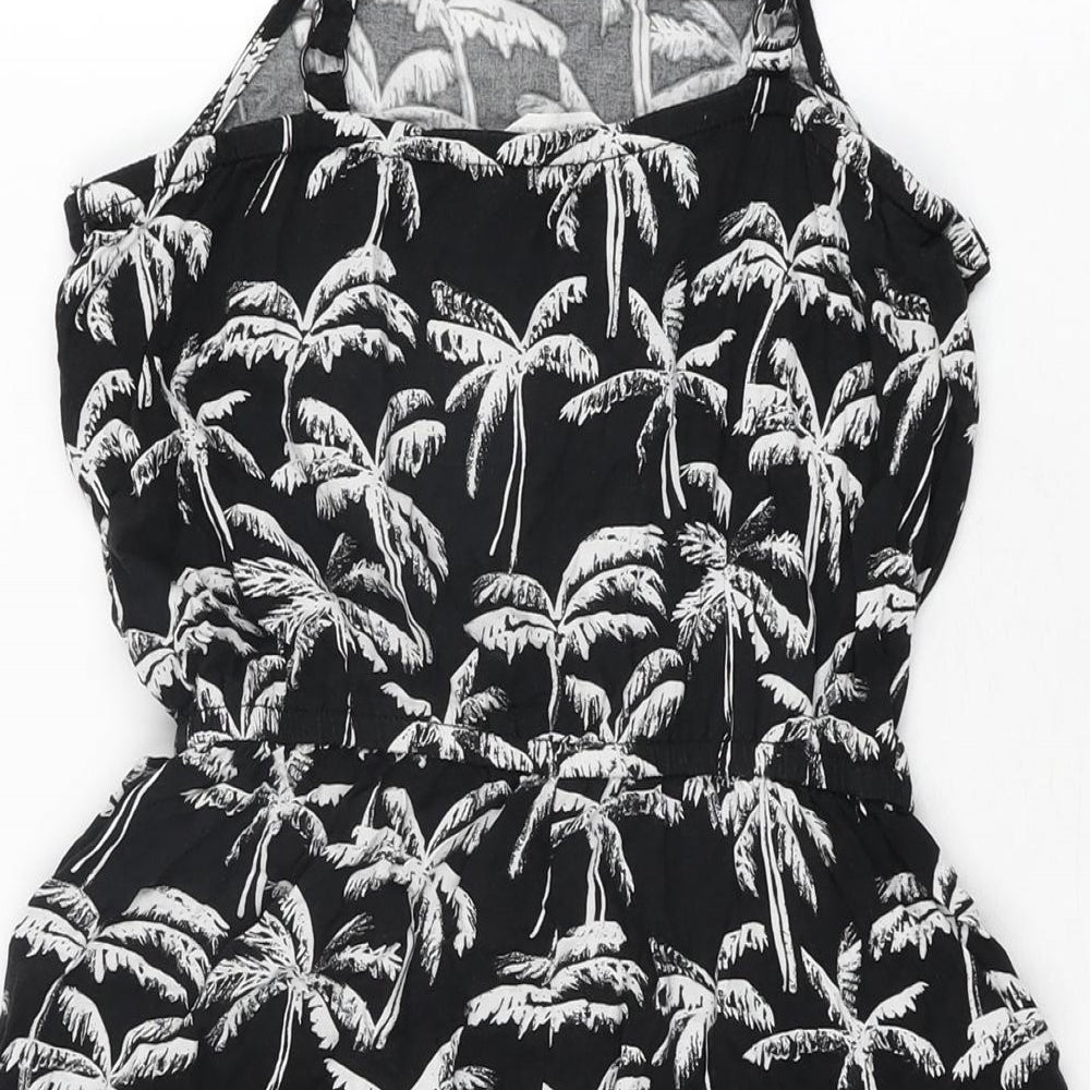 H&M Girls Black Geometric Viscose Playsuit One-Piece Size 12-13 Years Drawstring
