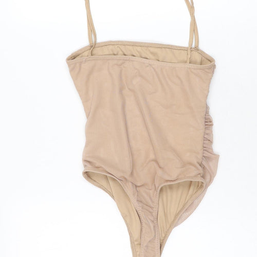 PRETTYLITTLETHING Womens Beige Polyester Bodysuit One-Piece Size 6 Snap