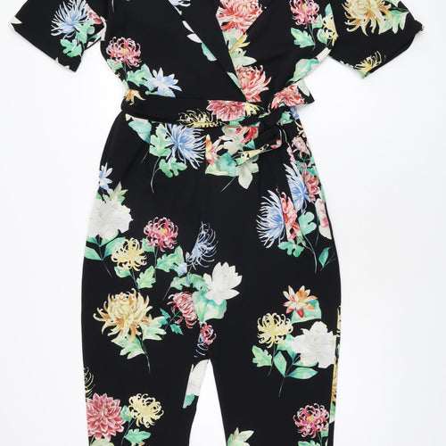 Zara Womens Black Floral Polyester Jumpsuit One-Piece Size M L26 in Zip