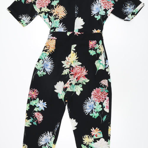 Zara Womens Black Floral Polyester Jumpsuit One-Piece Size M L26 in Zip