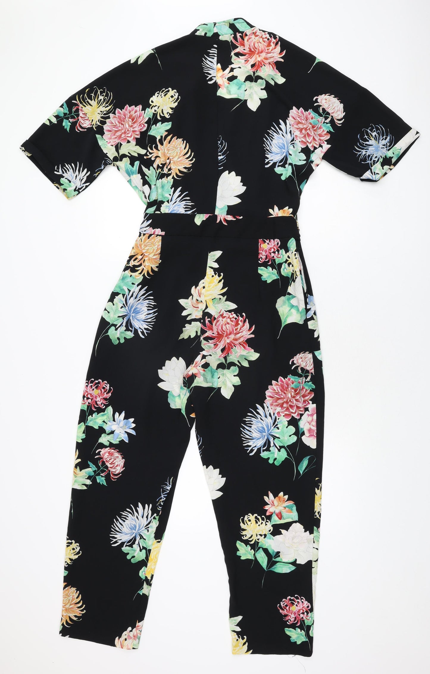 Zara Womens Black Floral Polyester Jumpsuit One-Piece Size M L26 in Zip