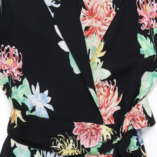 Zara Womens Black Floral Polyester Jumpsuit One-Piece Size M L26 in Zip