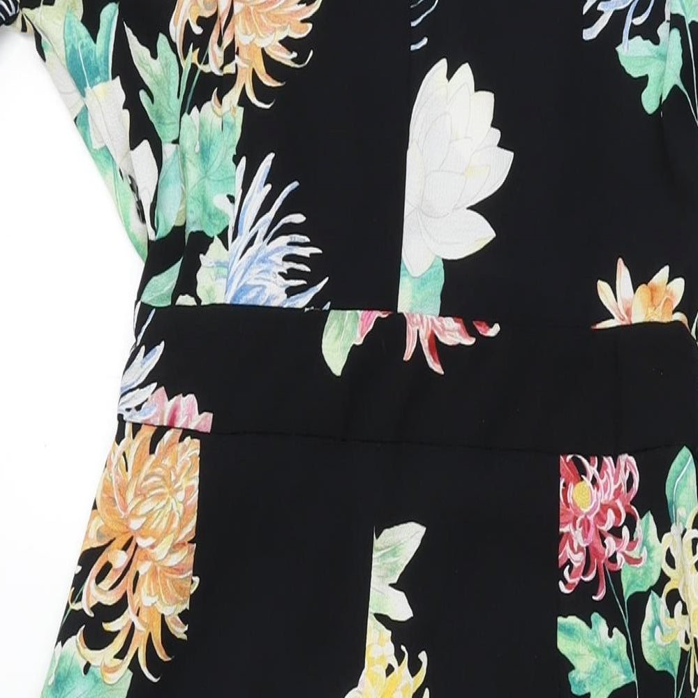 Zara Womens Black Floral Polyester Jumpsuit One-Piece Size M L26 in Zip