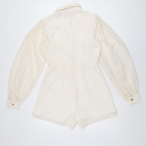 PRETTYLITTLETHING Womens Ivory Striped Polyester Playsuit One-Piece Size 8 L3 in Button