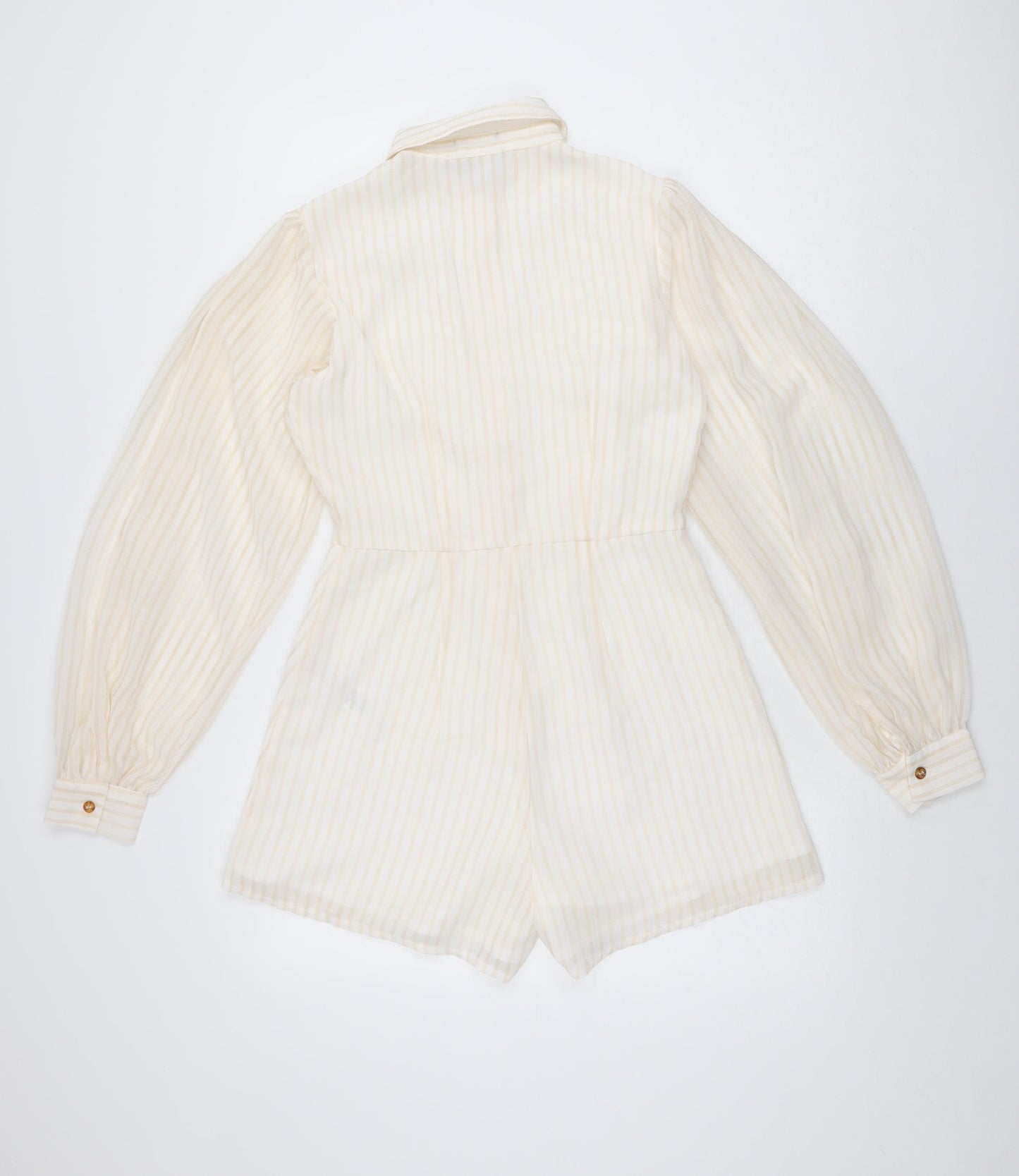 PRETTYLITTLETHING Womens Ivory Striped Polyester Playsuit One-Piece Size 8 L3 in Button