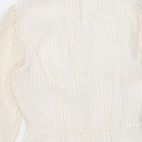 PRETTYLITTLETHING Womens Ivory Striped Polyester Playsuit One-Piece Size 8 L3 in Button