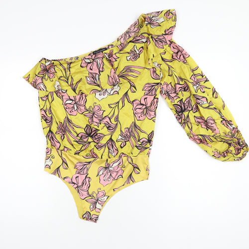 Zara Womens Yellow Floral Polyester Bodysuit One-Piece Size M Snap