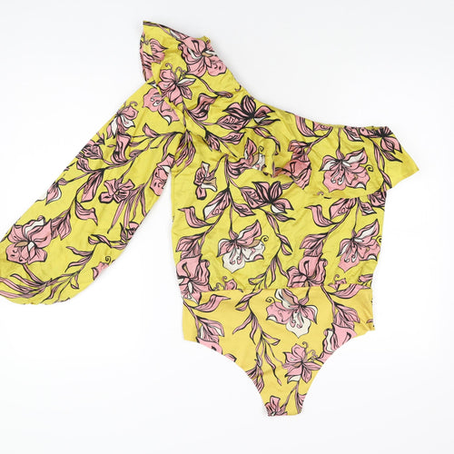 Zara Womens Yellow Floral Polyester Bodysuit One-Piece Size M Snap