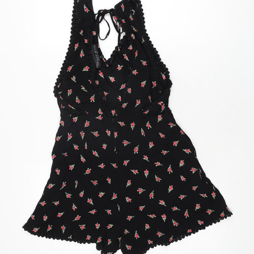 Topshop Womens Black Floral Viscose Playsuit One-Piece Size 10 L3 in Zip