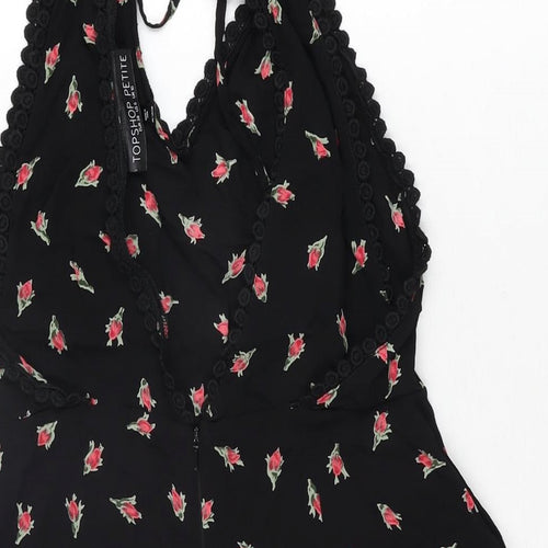 Topshop Womens Black Floral Viscose Playsuit One-Piece Size 10 L3 in Zip