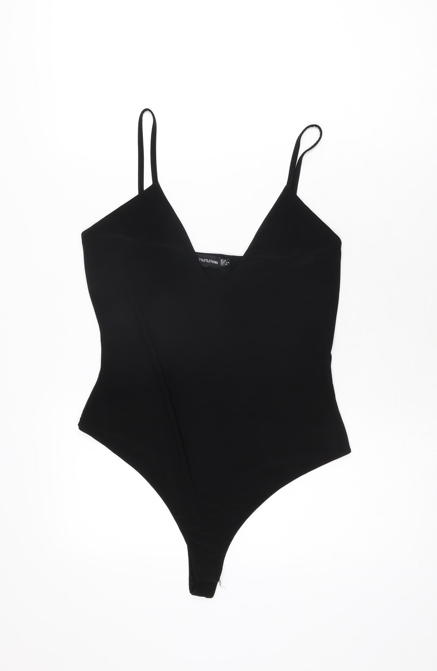 PRETTYLITTLETHING Womens Black Polyester Bodysuit One-Piece Size 16 Snap