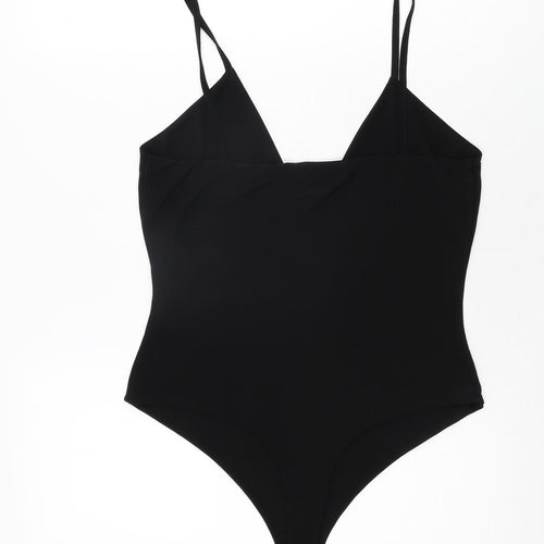 PRETTYLITTLETHING Womens Black Polyester Bodysuit One-Piece Size 16 Snap