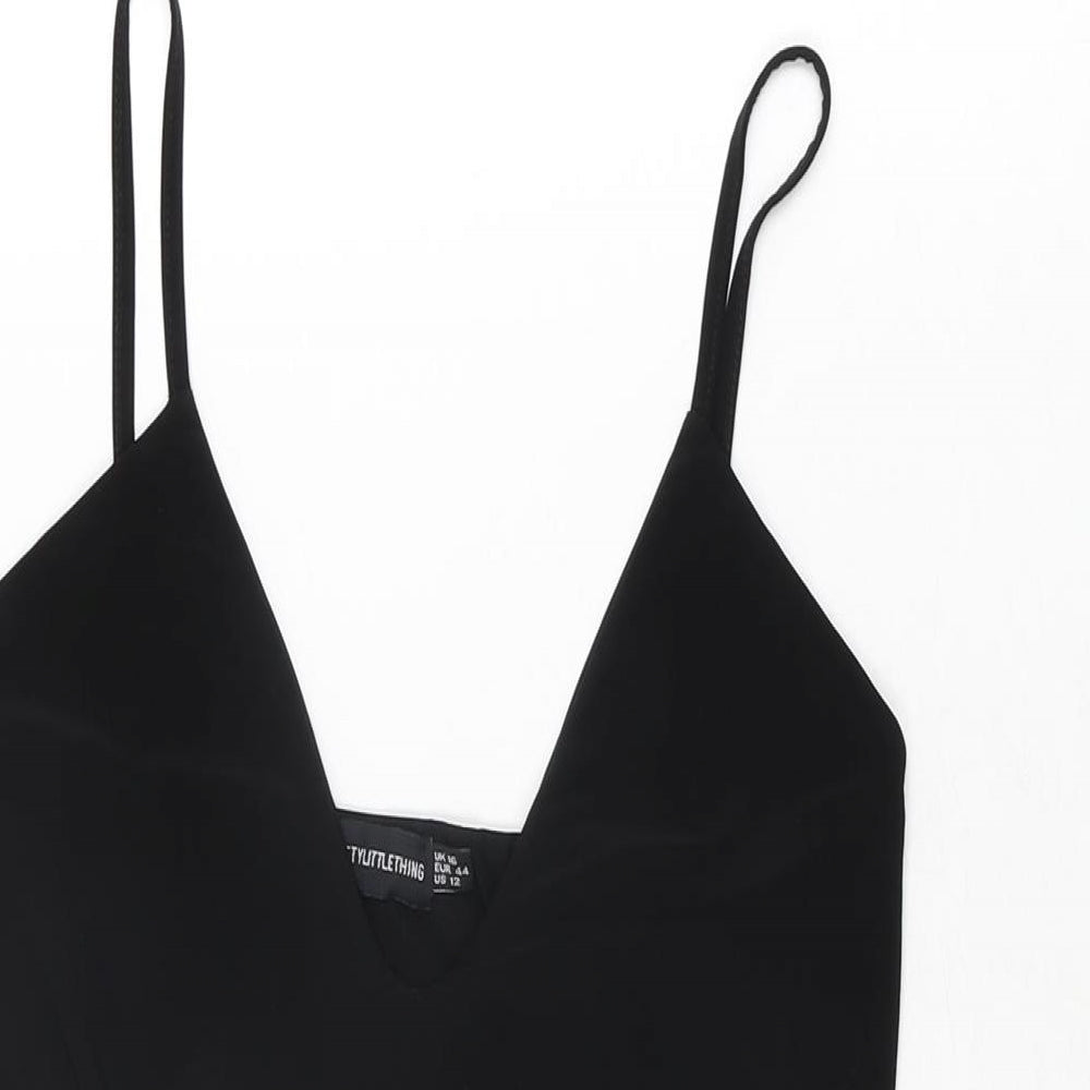 PRETTYLITTLETHING Womens Black Polyester Bodysuit One-Piece Size 16 Snap