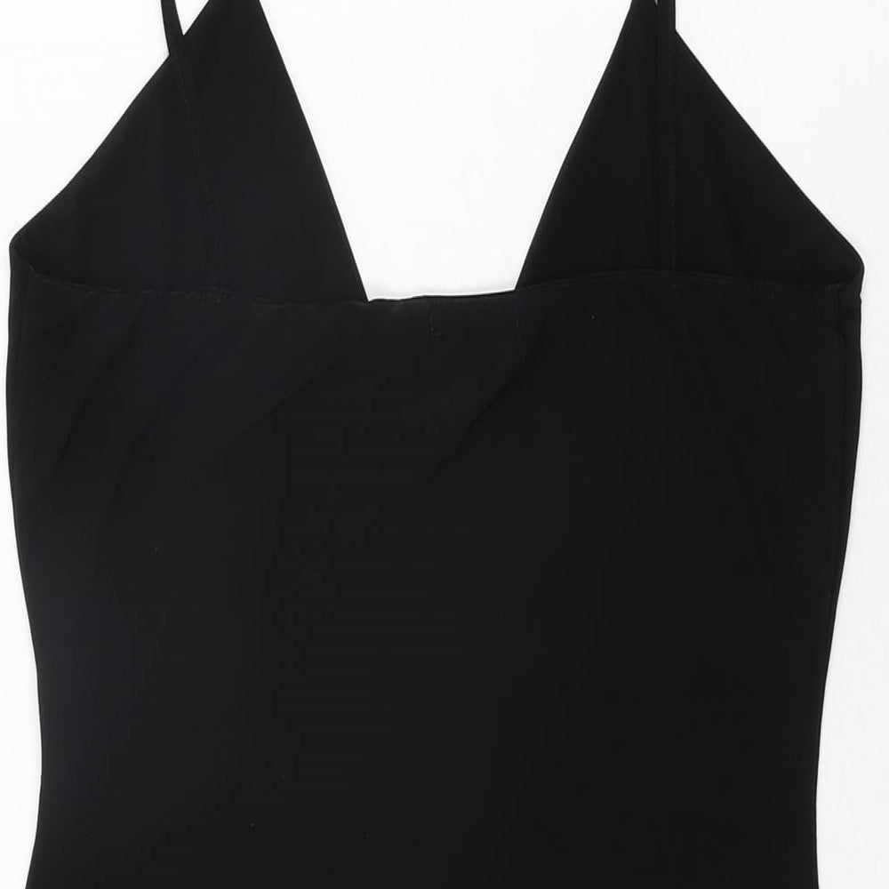 PRETTYLITTLETHING Womens Black Polyester Bodysuit One-Piece Size 16 Snap