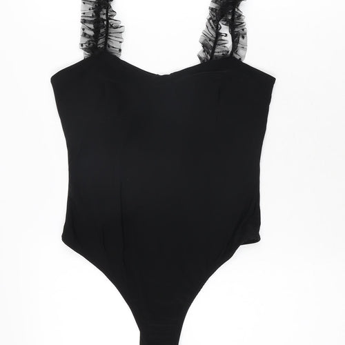 PRETTYLITTLETHING Womens Black Polyester Bodysuit One-Piece Size 10 Snap