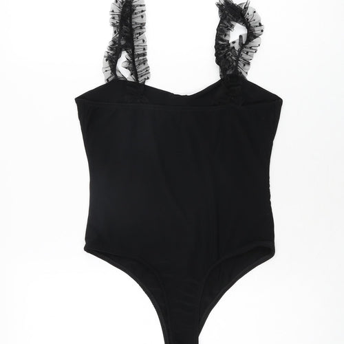 PRETTYLITTLETHING Womens Black Polyester Bodysuit One-Piece Size 10 Snap