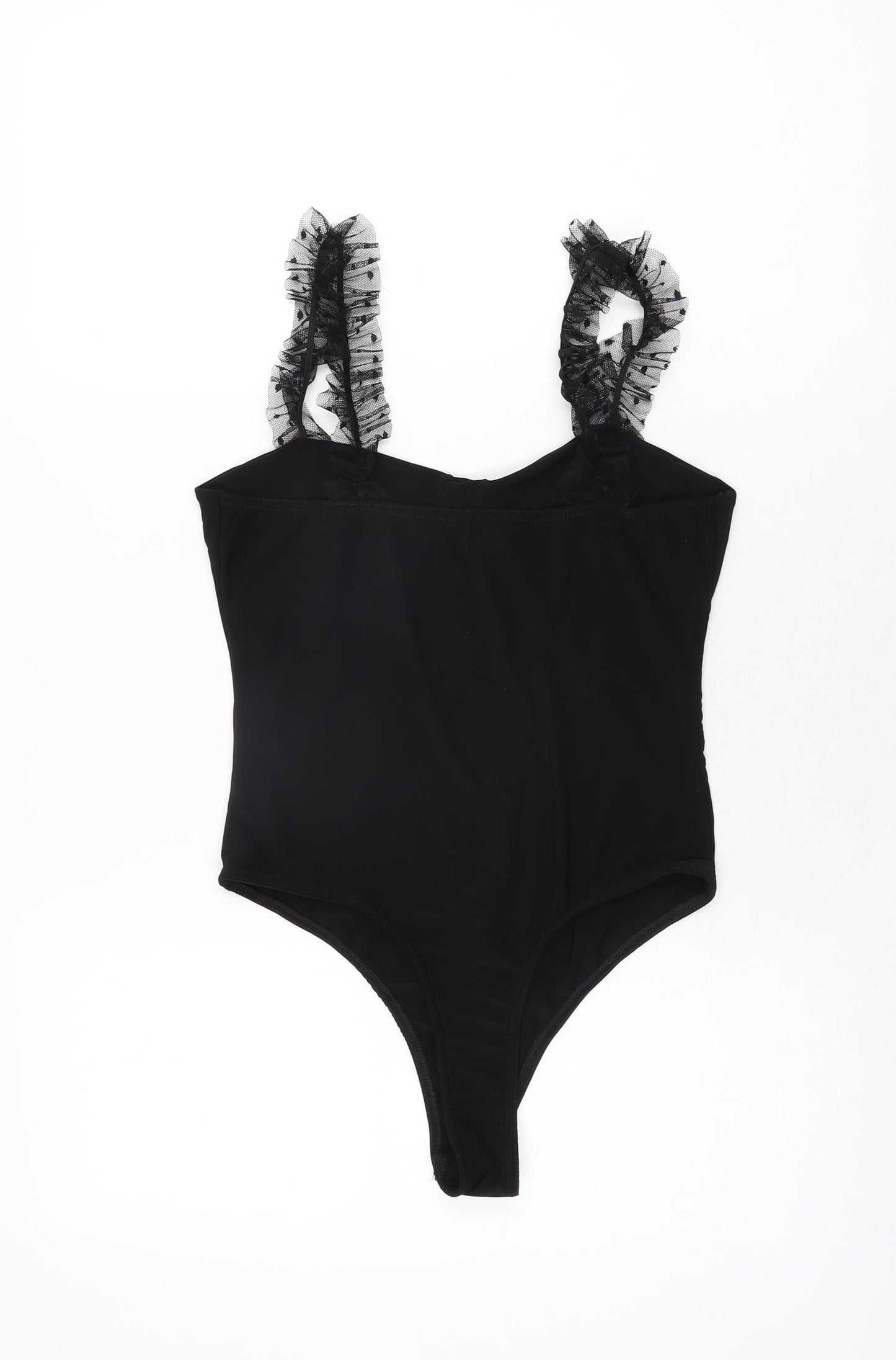 PRETTYLITTLETHING Womens Black Polyester Bodysuit One-Piece Size 10 Snap