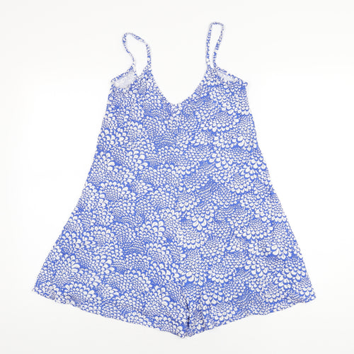 Boohoo Womens Blue Floral Viscose Playsuit One-Piece Size 10 L3 in Pullover