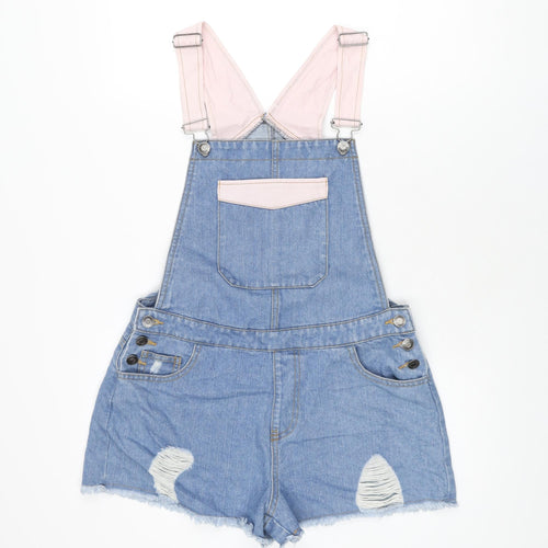 Missguided Womens Blue Cotton Dungaree One-Piece Size 12 L3 in Button