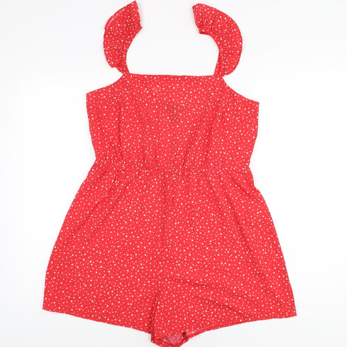 New Look Womens Red Geometric Polyester Playsuit One-Piece Size 12 L3 in Pullover - Heart Print