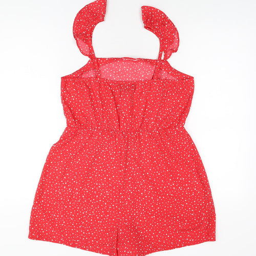 New Look Womens Red Geometric Polyester Playsuit One-Piece Size 12 L3 in Pullover - Heart Print