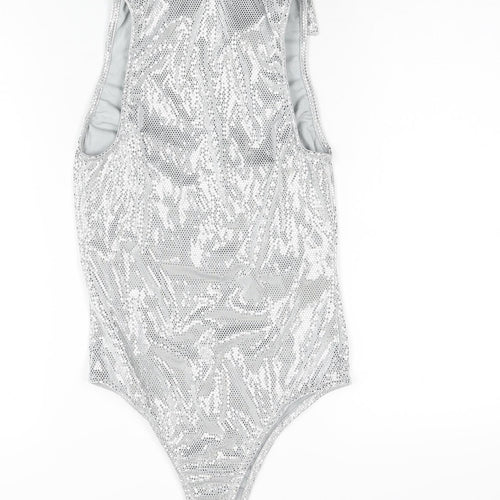 Bershka Womens Silver Polyester Bodysuit One-Piece Size M Snap