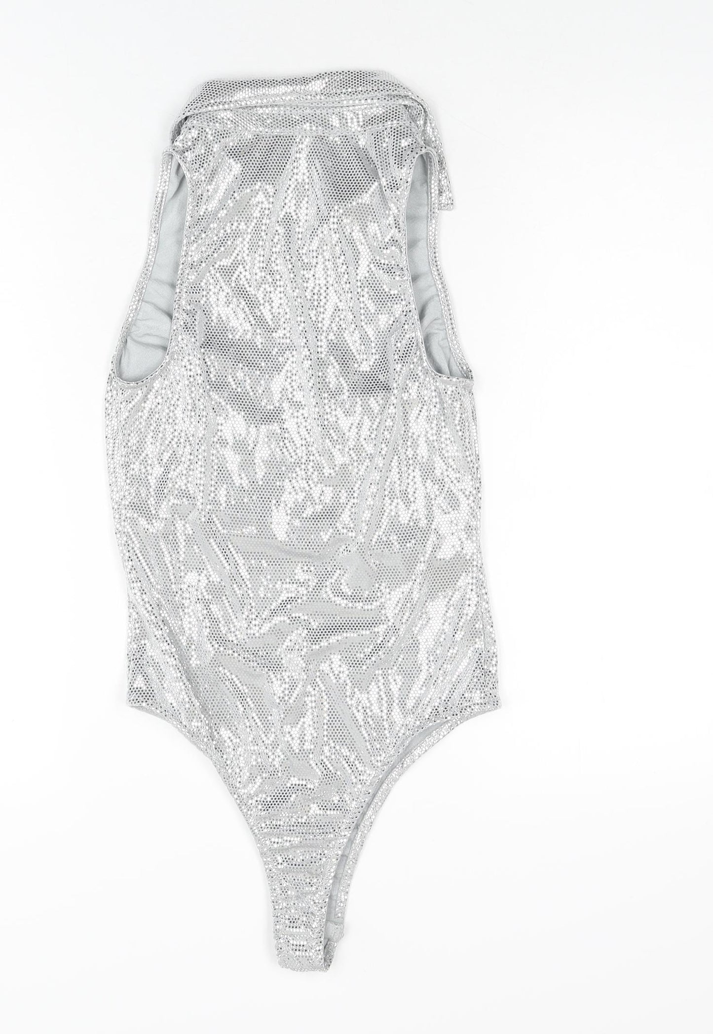 Bershka Womens Silver Polyester Bodysuit One-Piece Size M Snap