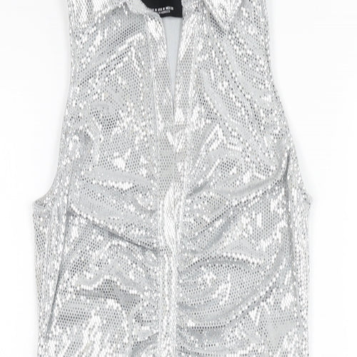 Bershka Womens Silver Polyester Bodysuit One-Piece Size M Snap