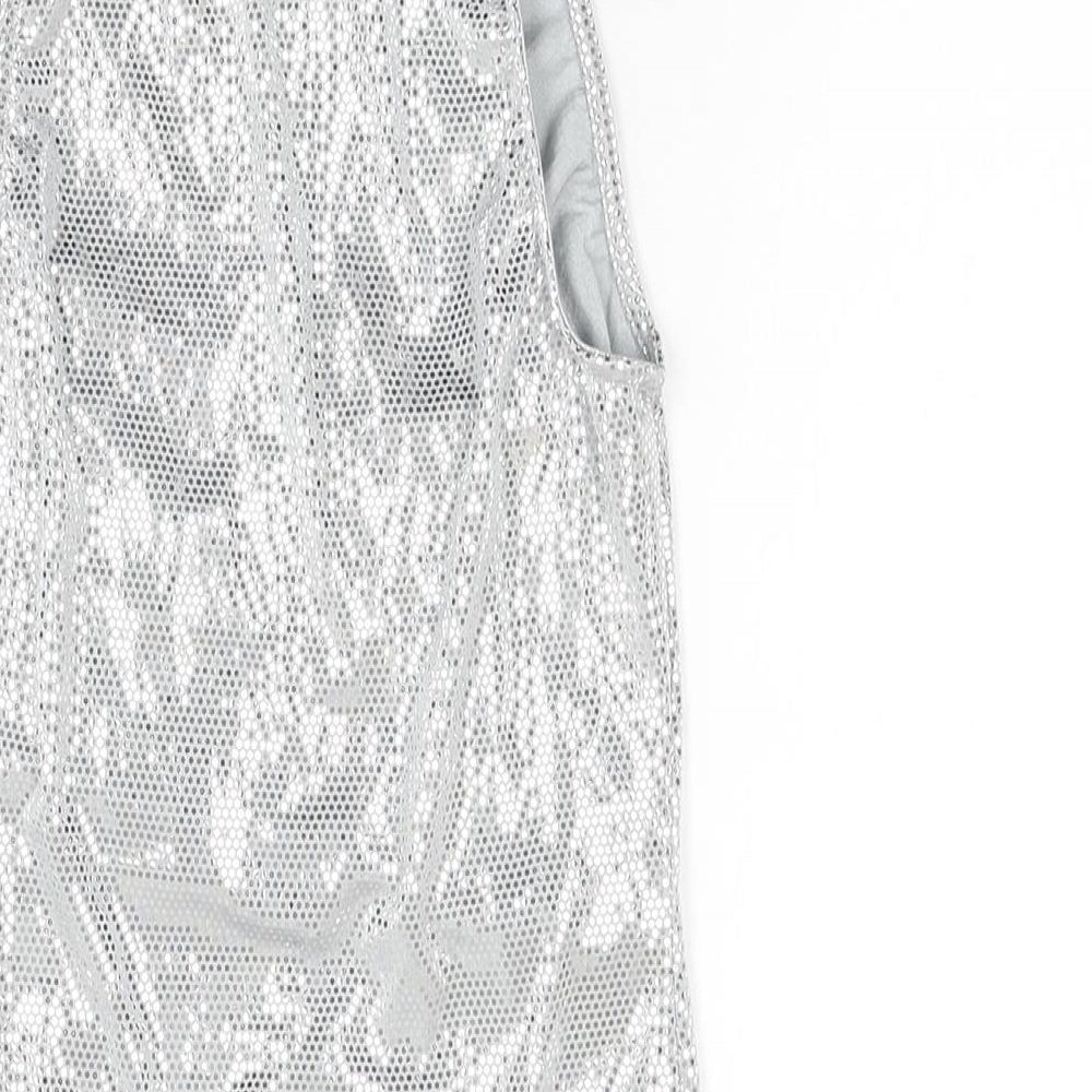 Bershka Womens Silver Polyester Bodysuit One-Piece Size M Snap
