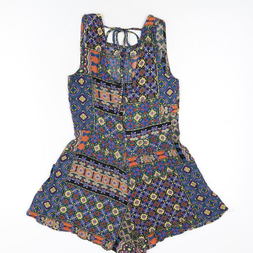 New Look Womens Multicoloured Geometric Viscose Playsuit One-Piece Size 8 Zip