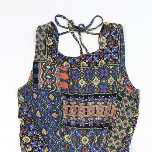 New Look Womens Multicoloured Geometric Viscose Playsuit One-Piece Size 8 Zip