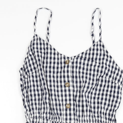 New Look Womens Blue Gingham Cotton Playsuit One-Piece Size 8 L3 in Button
