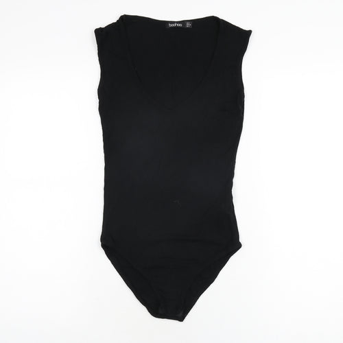 Boohoo Womens Black Viscose Bodysuit One-Piece Size 8 Snap