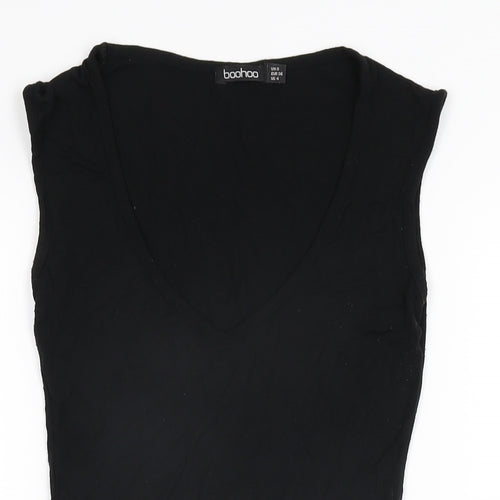 Boohoo Womens Black Viscose Bodysuit One-Piece Size 8 Snap